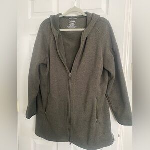 Green LL Bean fleece-lined sweater jacket